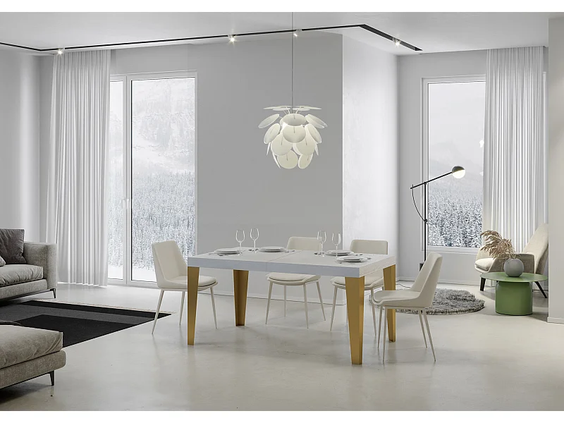 Stół rozkładany 90x180/284 cm Rama w kolorze Flame White Ash w kolorze złotym