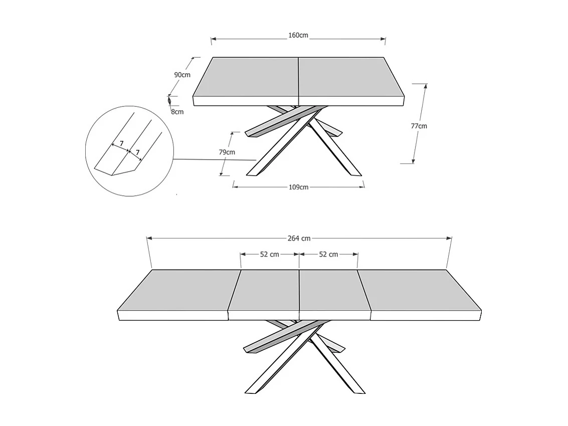 Mesa extensível 90x160/264 cm Volantis Premium Oak Nature Estrutura antracite
