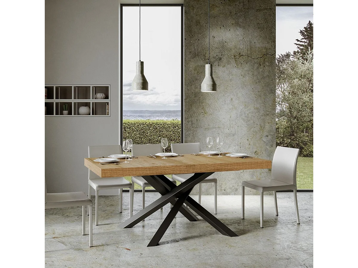 Table extensible 160/264x90 cm Volantis Premium chêne nature pieds anthracite