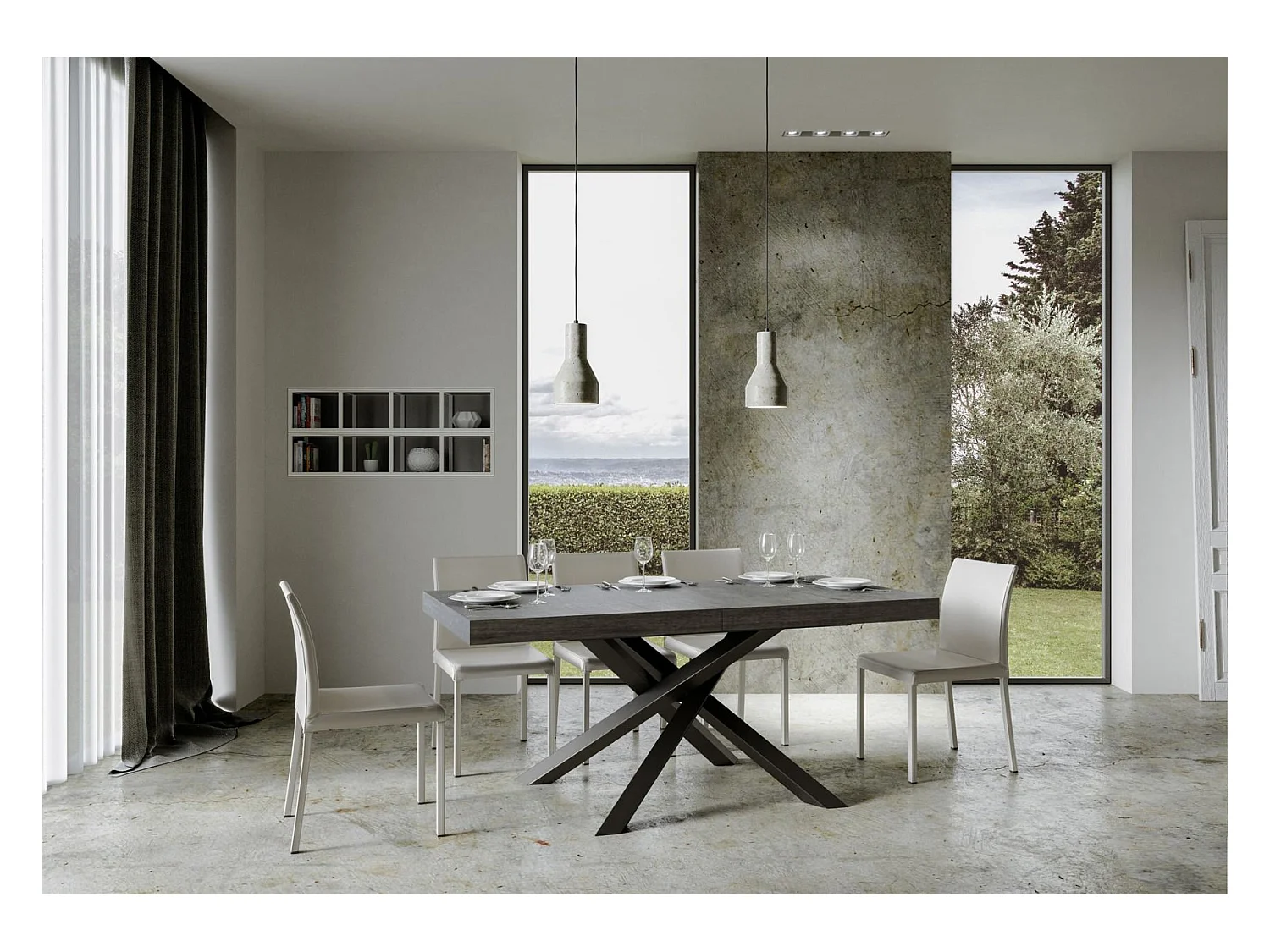 Table extensible 90x160/264 cm Volantis Premium Gris Béton cadre Anthracite