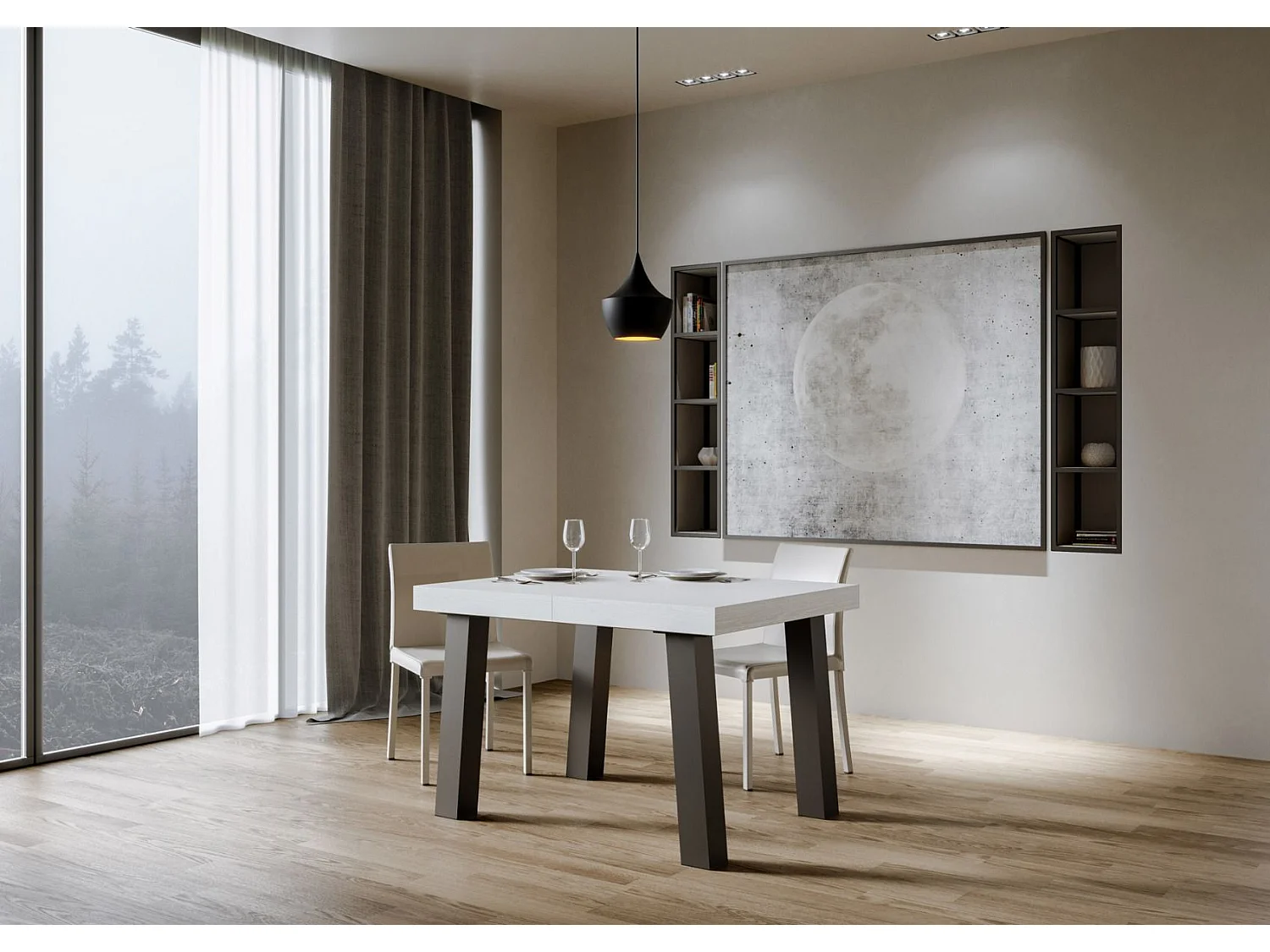 Uitschuifbare tafel 90x120/224 cm Bridge eiken wit frame antraciet