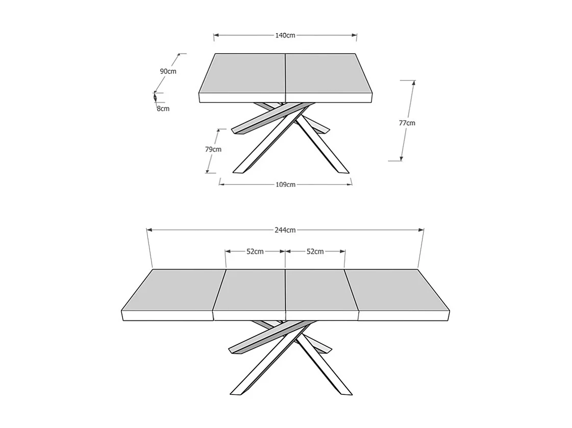Table extensible 140/244x90 cm Volantis Premium chêne nature pieds anthracite