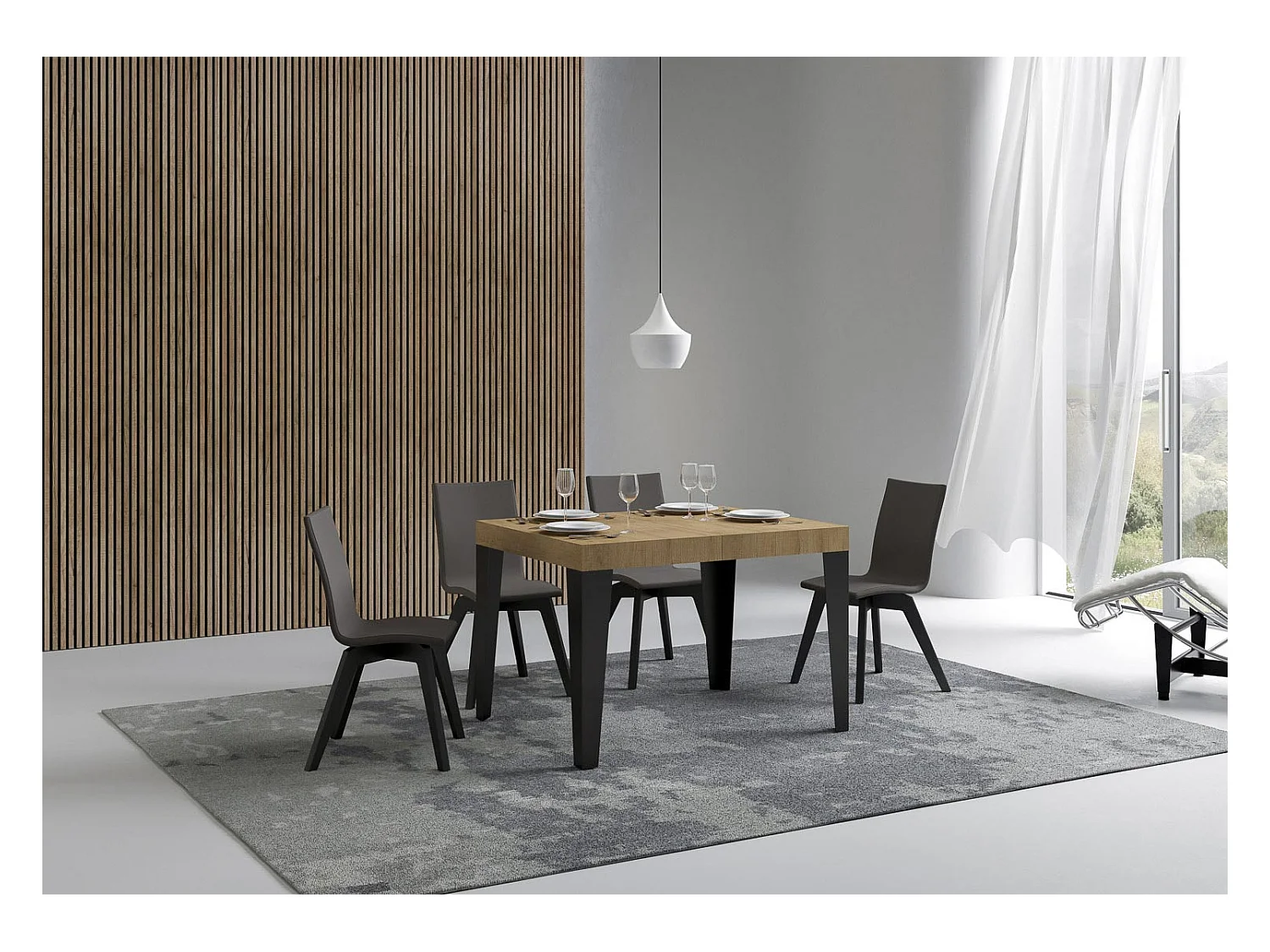 Table extensible 70x110/194 cm Flame Chêne Nature cadre Anthracite