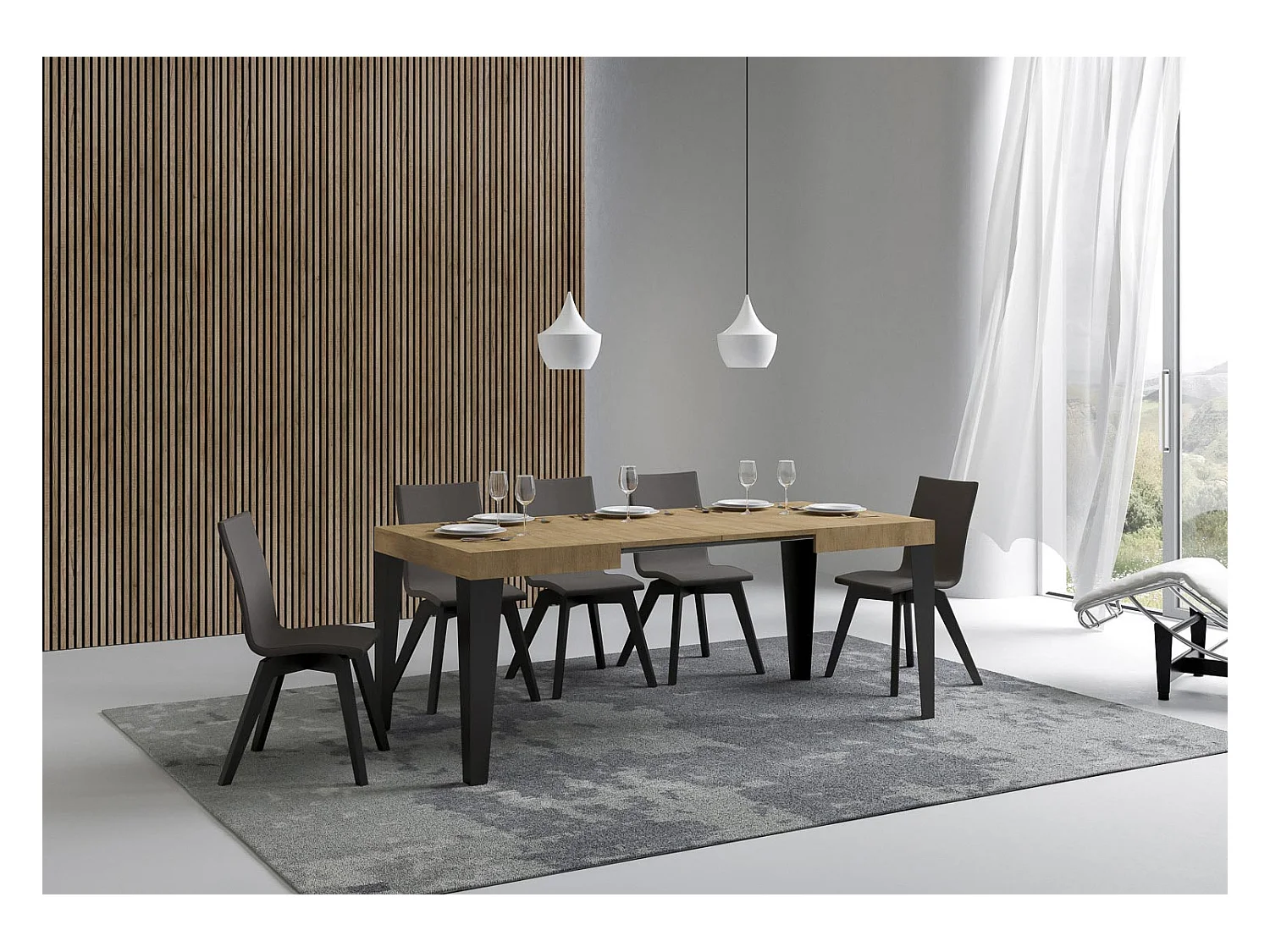 Table extensible 70x110/194 cm Flame Chêne Nature cadre Anthracite