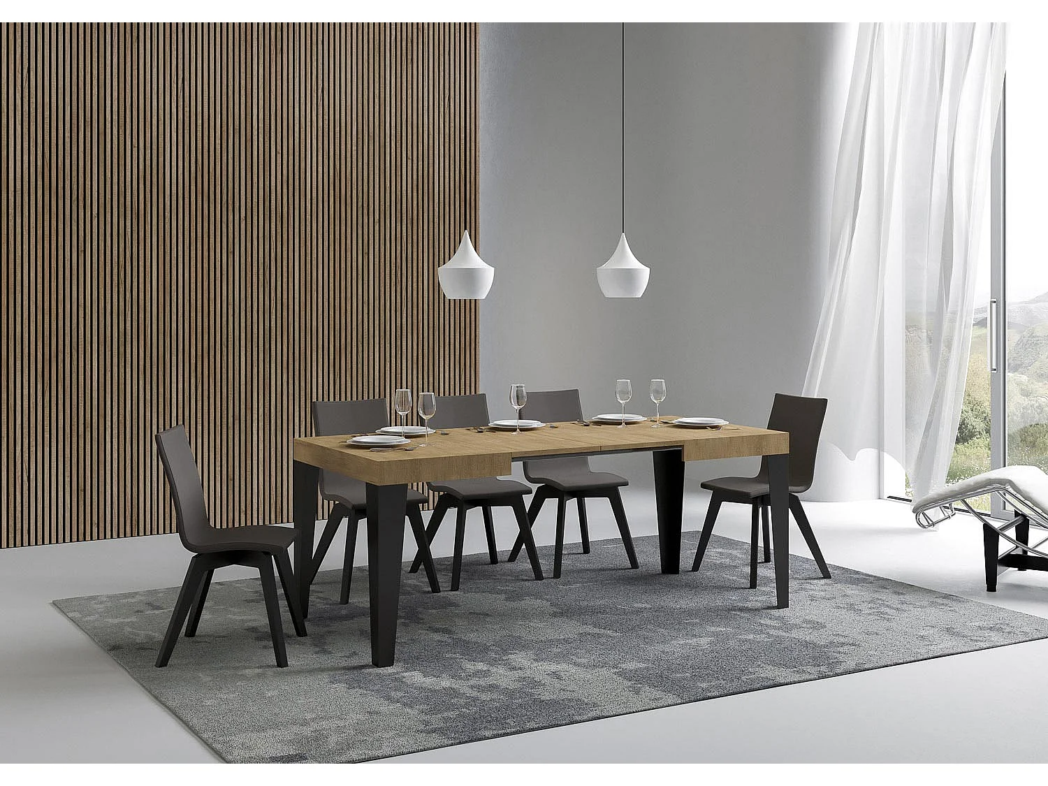 Table extensible 110/194x70 cm Flame chêne nature pieds anthracite