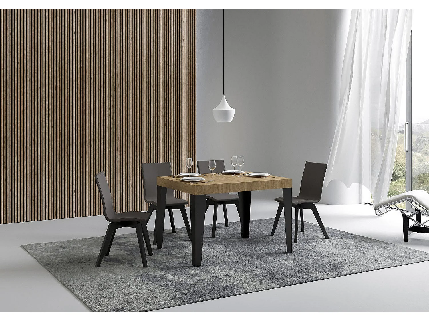 Table extensible 110/194x70 cm Flame chêne nature pieds anthracite