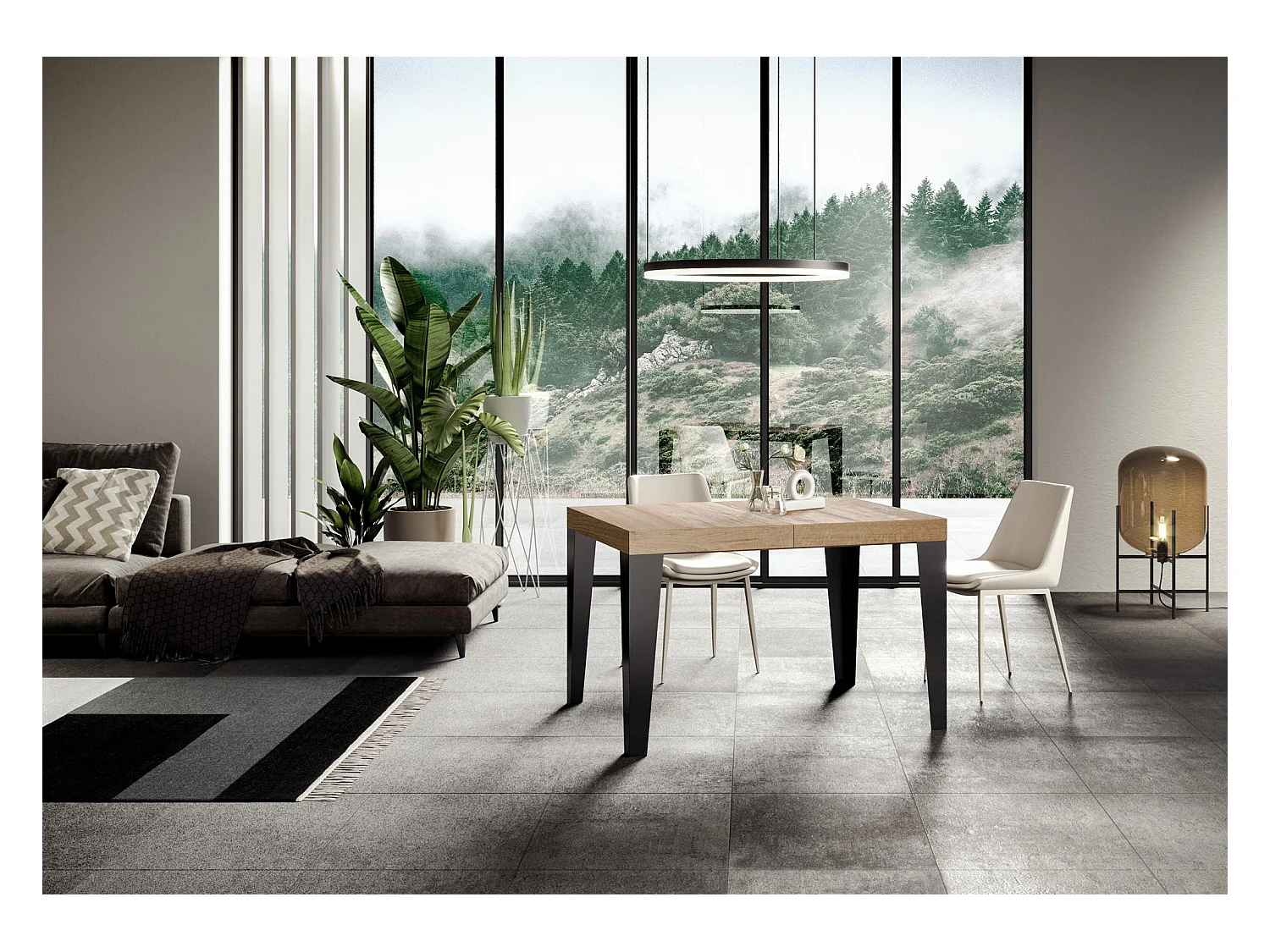 Table extensible 90x120/224 cm Flame Chêne Nature cadre Anthracite