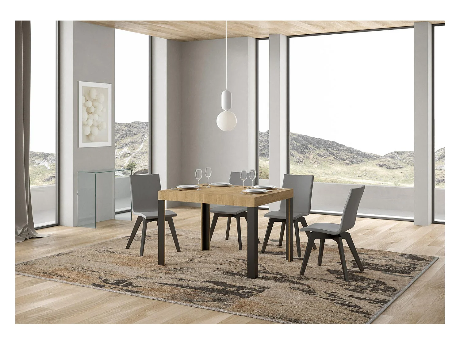 Table extensible 80x120/204 cm Linea Chêne Nature cadre Anthracite
