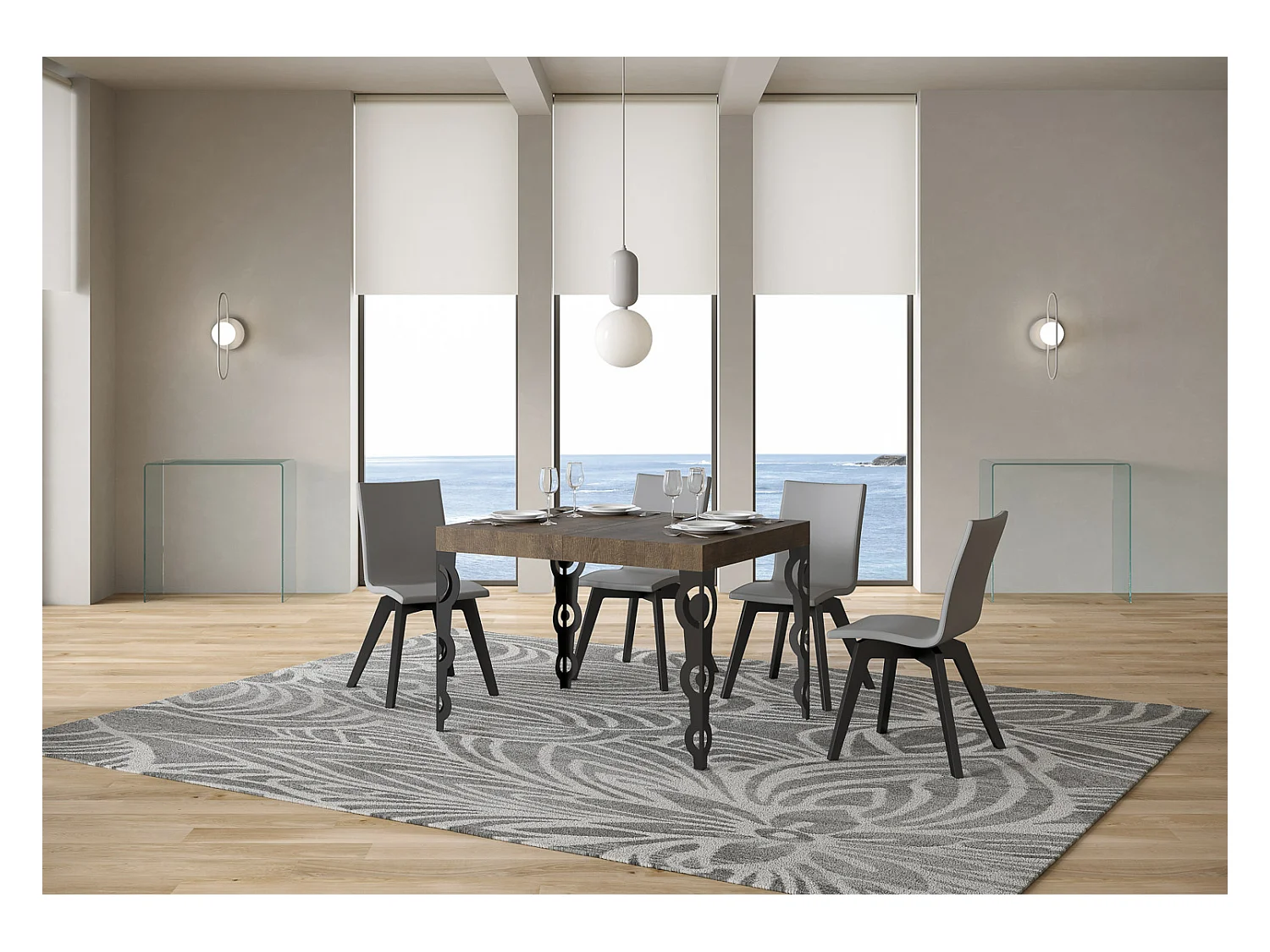 Table extensible 70x110/194 cm Karamay Noyer cadre Anthracite