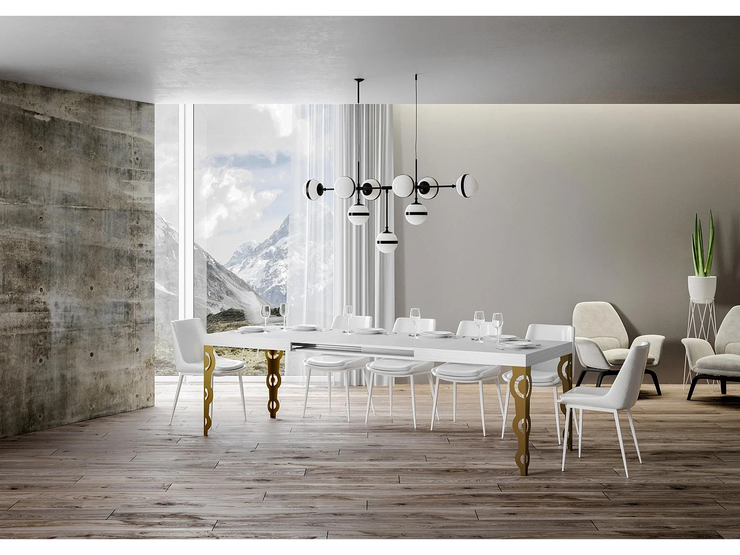 Stół rozkładany 90x180/440 cm Rama z jesionu białego karamay w kolorze złotym