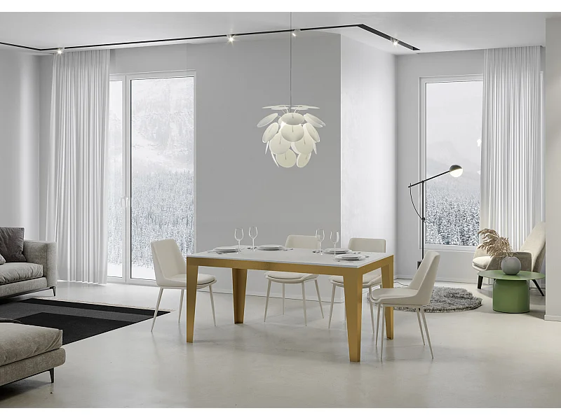 Stół rozkładany 90x160/420 cm Flame Evolution Rama z białego jesionu w kolorze złotym