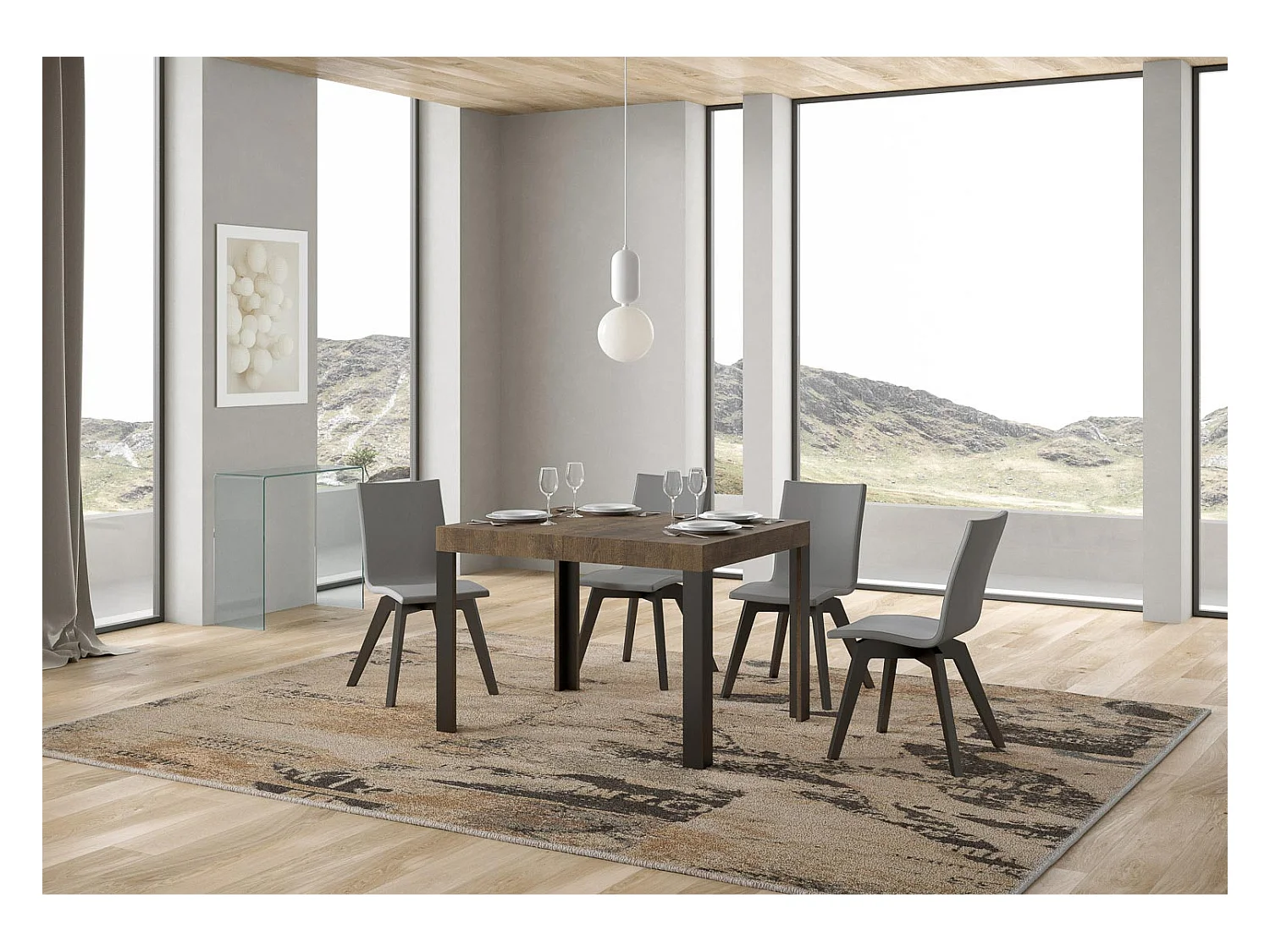 Table extensible 70x110/194 cm Linea Noyer cadre Anthracite