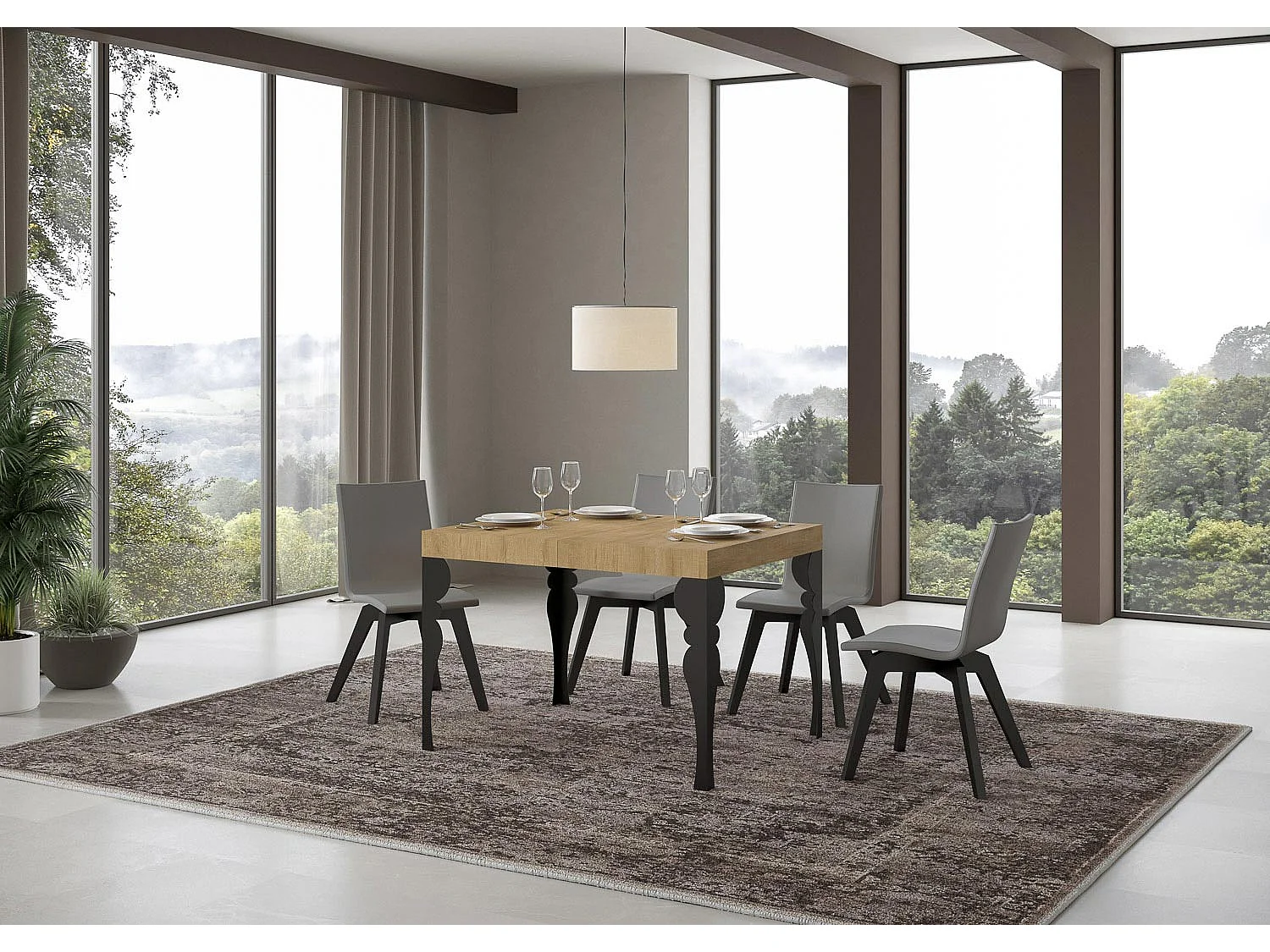 Table extensible 70x110/194 cm Paxon Chêne Nature cadre Anthracite