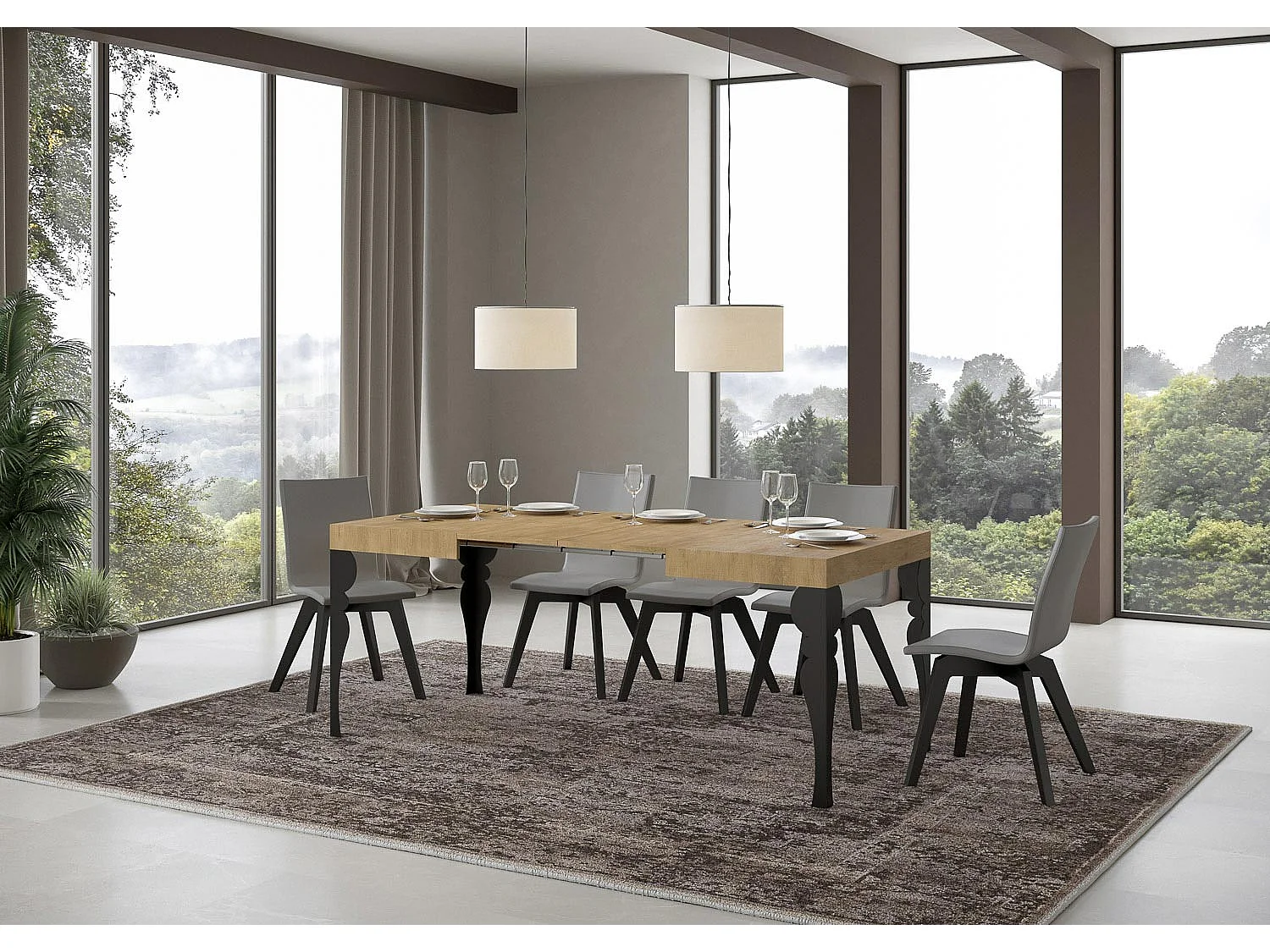 Table extensible 70x110/194 cm Paxon Chêne Nature cadre Anthracite