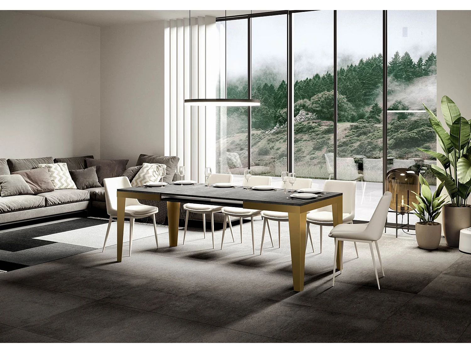 Stół rozkładany 90x120/380 cm Flame Evolution Grey Betonowa złota rama