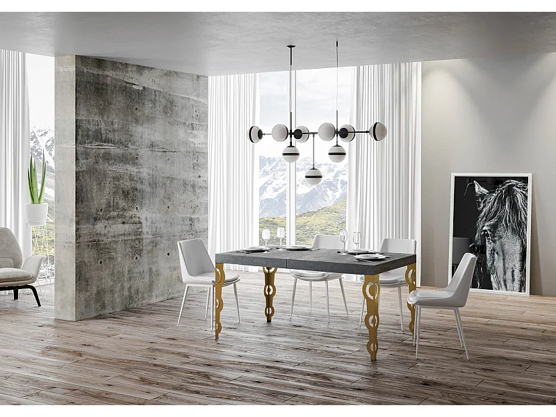 Stół rozkładany 90x160/420 cm Szary Karamay Betonowa złota rama