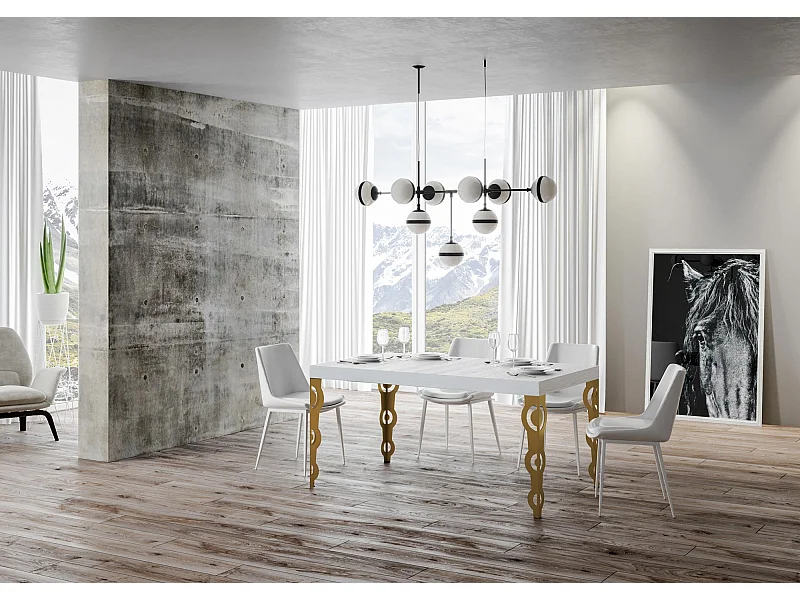 Stół rozkładany 90x130/234 cm Rama z jesionu białego karamay w kolorze złotym