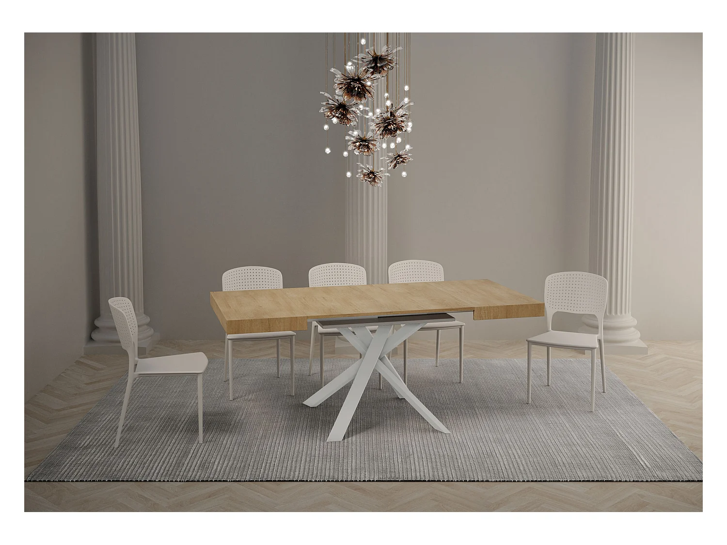 Uitschuifbare tafel 90x90/194 cm Clerk Nature Eiken blad - Witte poten