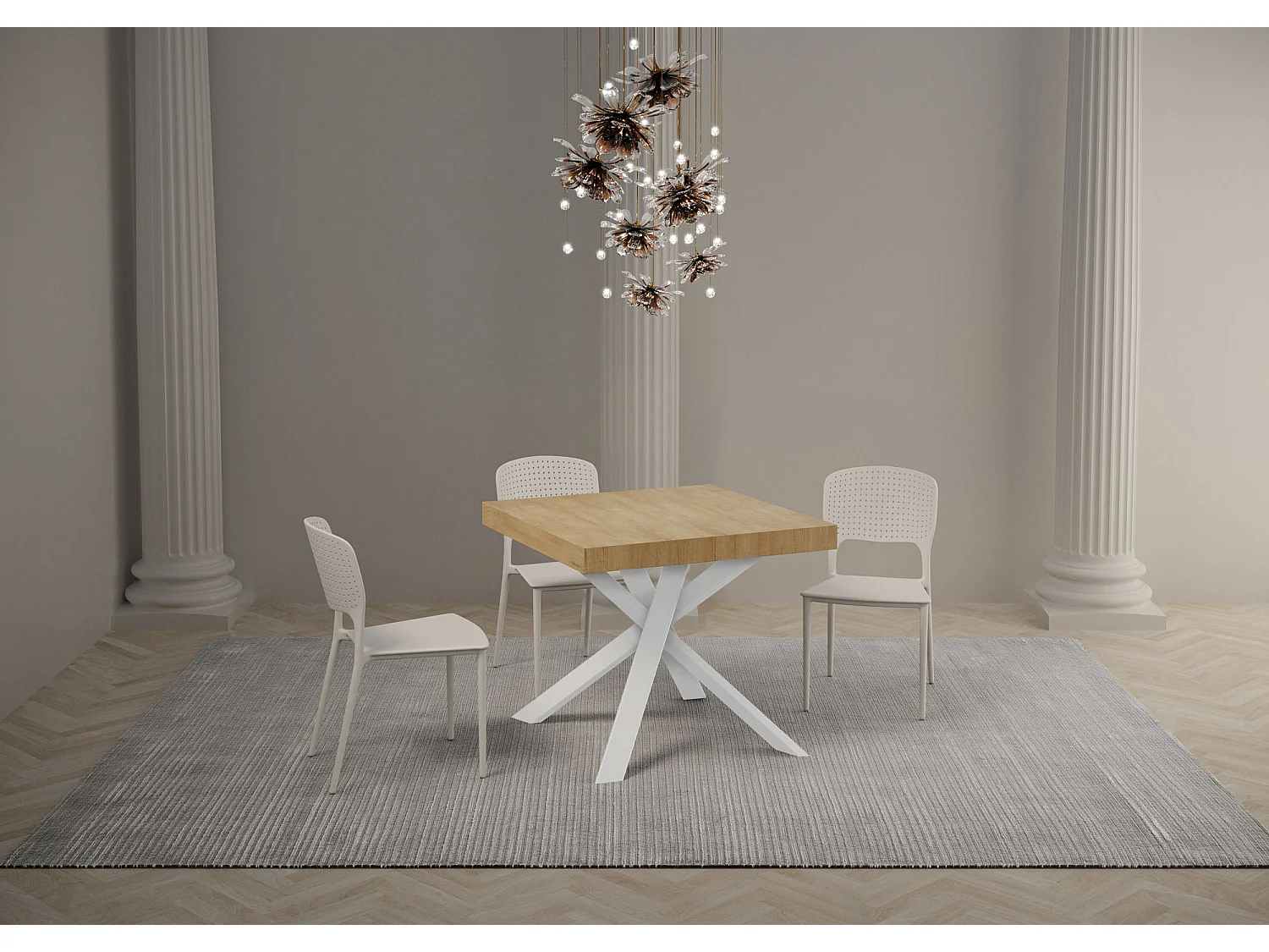 Table extensible 90/194x90 cm Clerk chêne nature pieds blancs