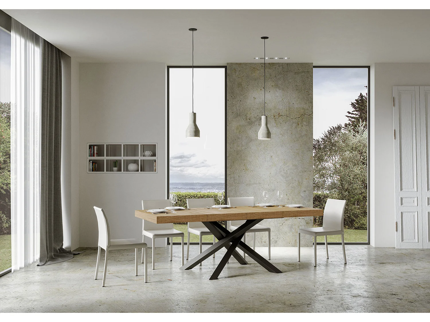 Table extensible 120/224x90 cm Volantis Premium chêne nature pieds anthracite