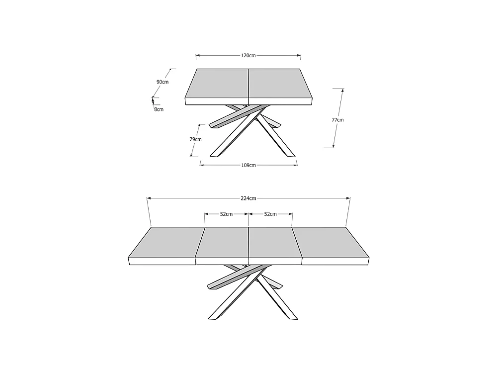 Udtræksbord 90x120/224 cm Volantis Premium Naturlig Eg med antracit stel