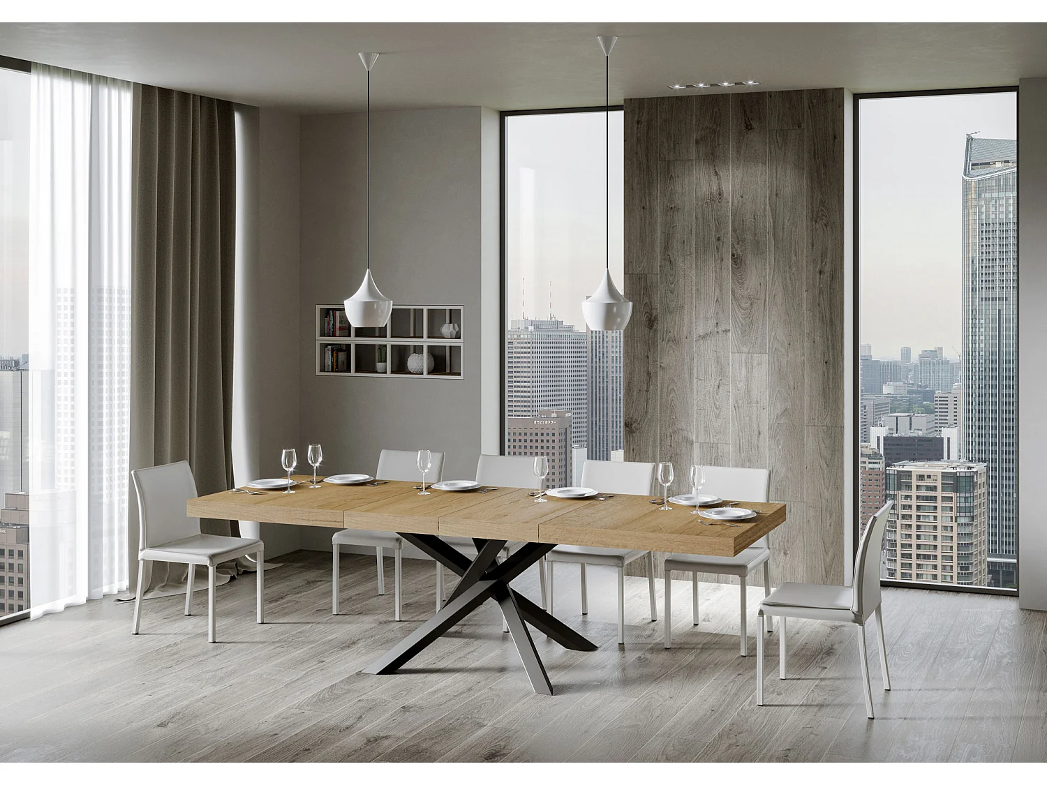Table extensible 180/284x90 cm Volantis Premium chêne nature pieds anthracite