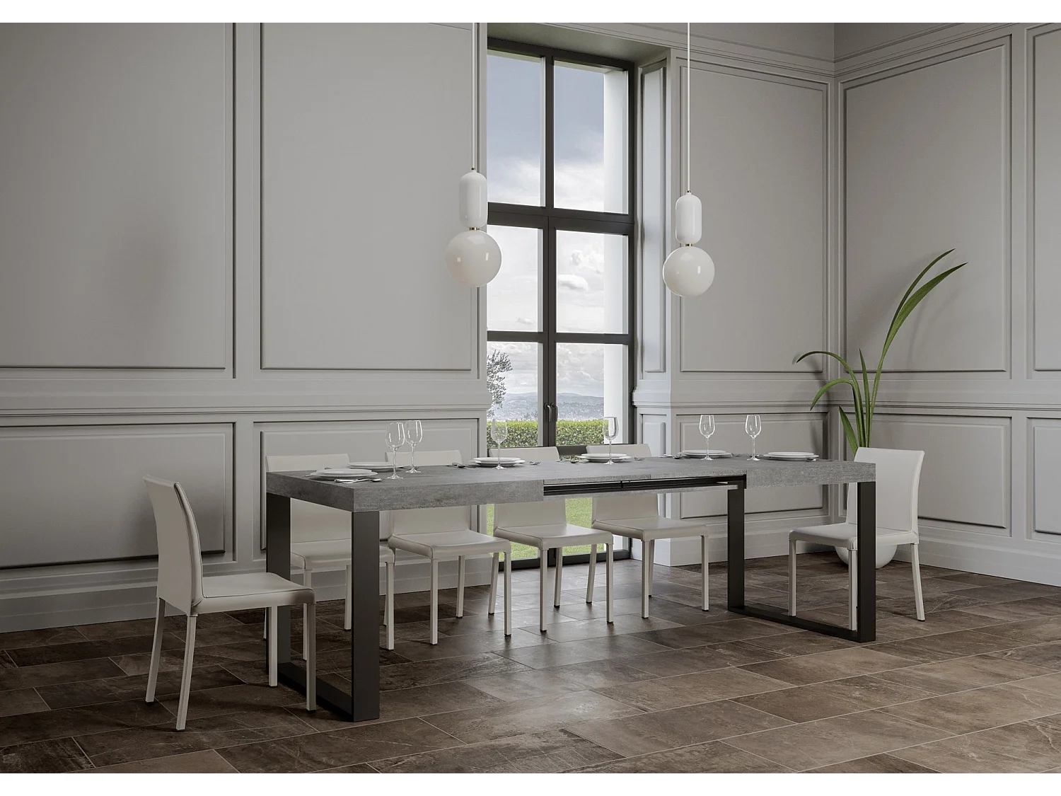 Ausziehtisch 140/244x90 cm Tecno Zement Tischbeine Anthrazit