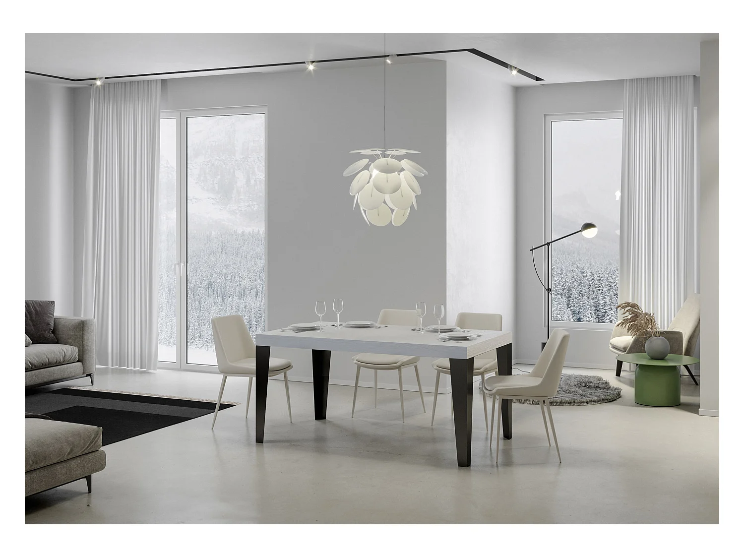 Table extensible 90x120/224 cm Flame Premium Frêne Blanc cadre Anthracite