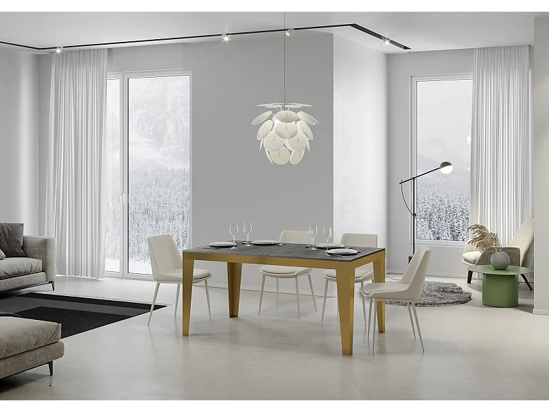 Stół rozkładany 90x120/224 cm Flame Evolution Grey Betonowa złota rama
