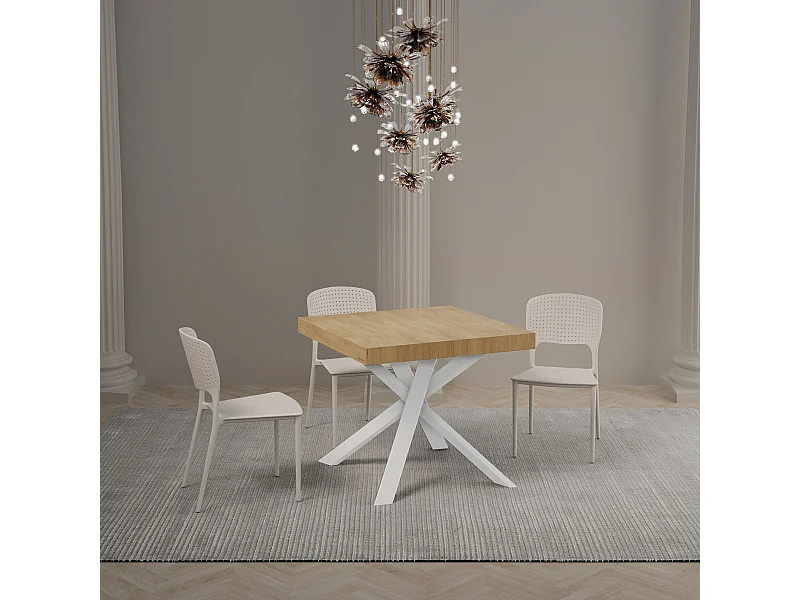 Uitschuifbare tafel 90x90/194 cm Clerk Premium Nature Oak blad - Witte poten