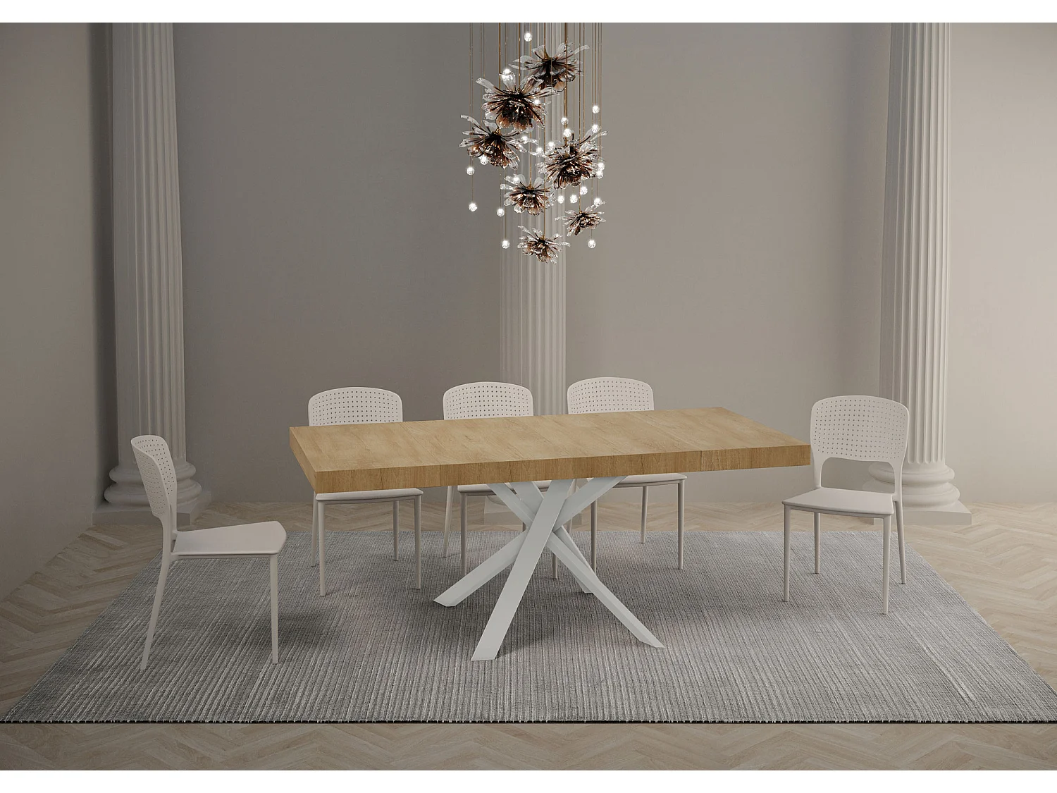 Mesa extensible 90/194x90 cm Clerk Premium roble natural patas blancas