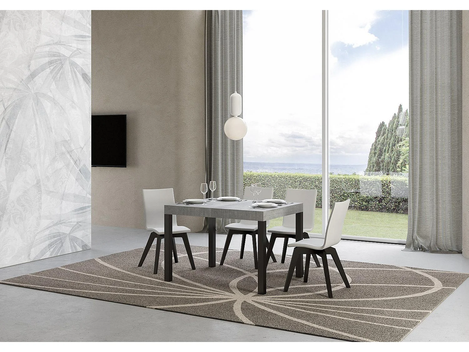 Table extensible 70x110/194 cm Everyday Gris Béton cadre Anthracite