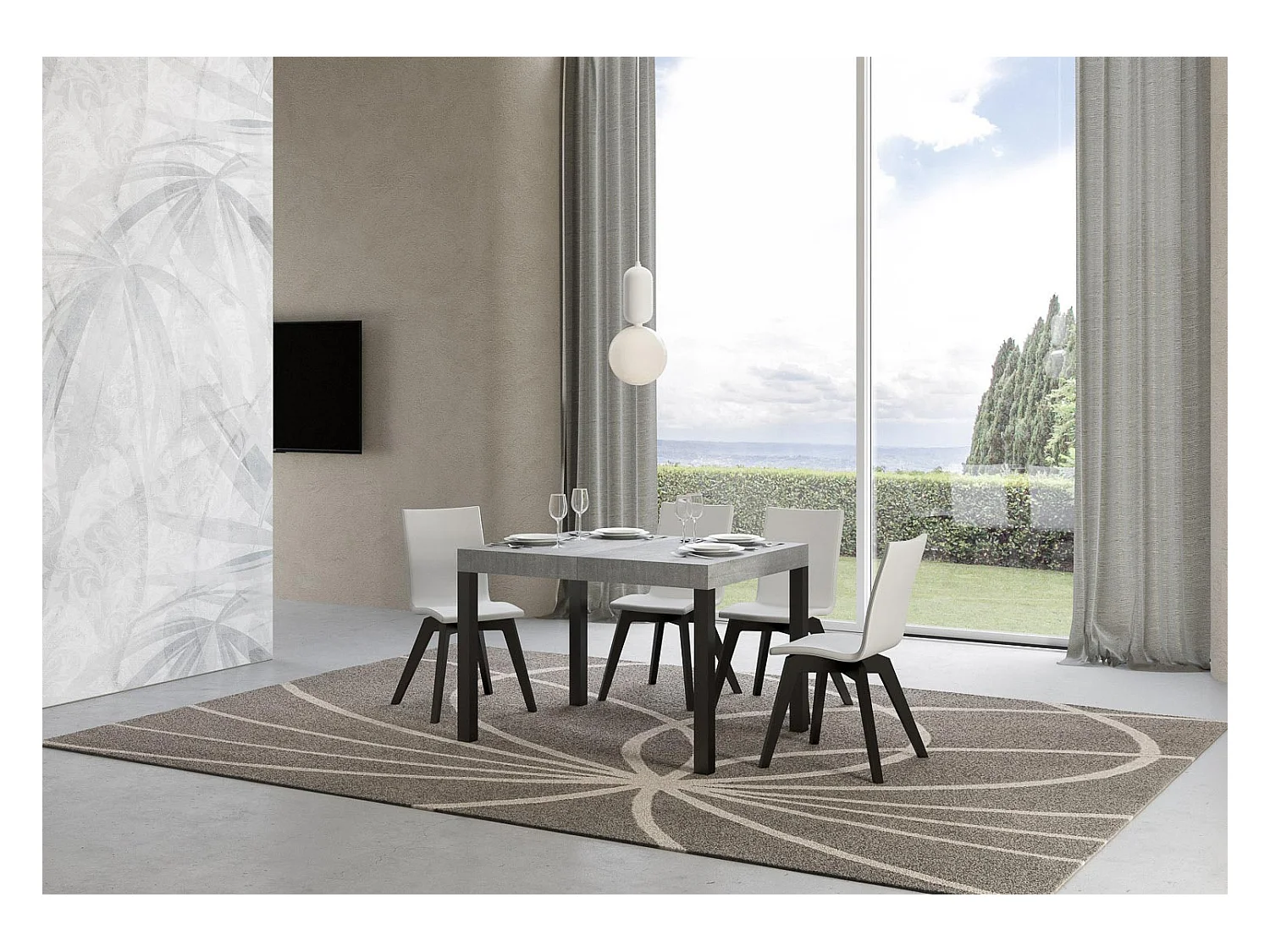 Table extensible 70x110/194 cm Everyday Gris Béton cadre Anthracite