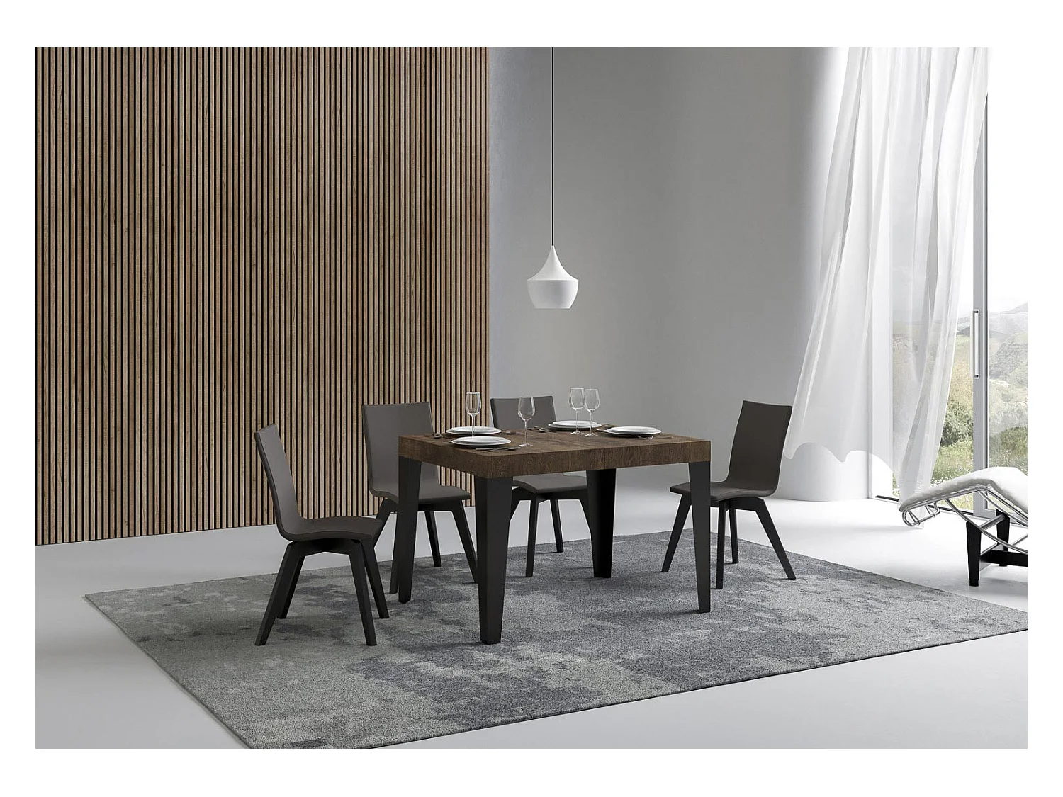 Flavio uitschuifbare eettafel-Kleur Bruin-Steun 2 voet-Verlengsnoeren -Uitschuifbare breedte