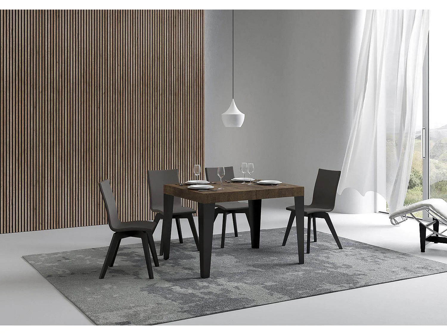 Table extensible 110/194x70 cm Flame noyer pieds anthracite