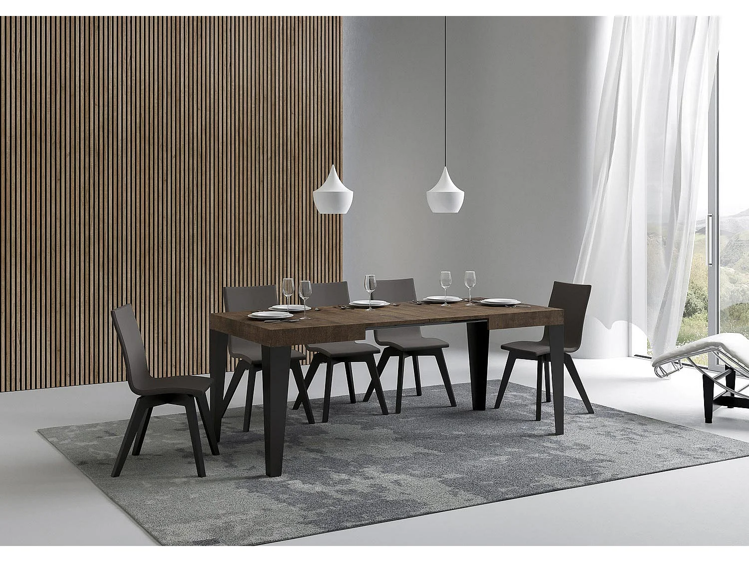 Table extensible 110/194x70 cm Flame noyer pieds anthracite