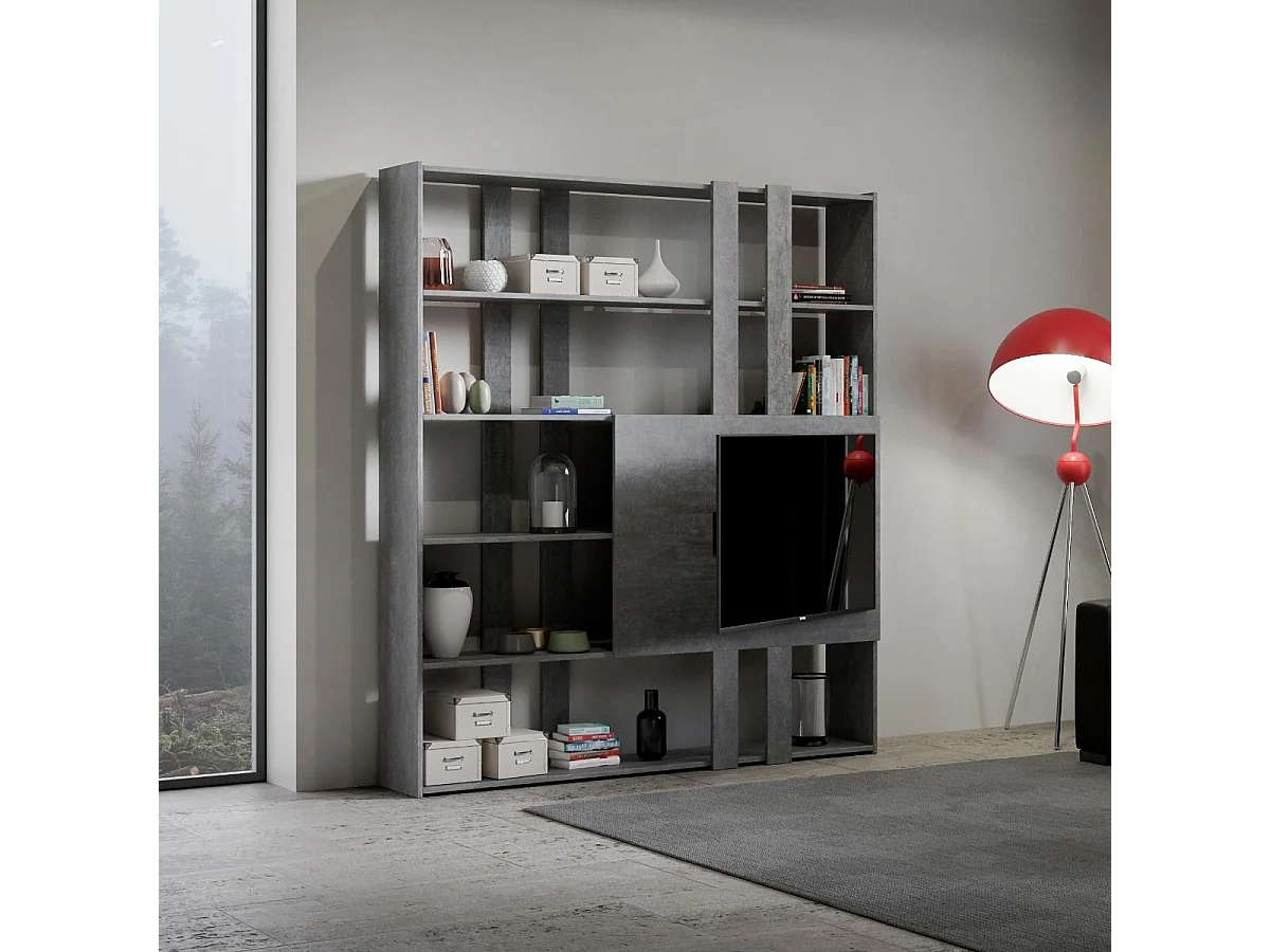 Bibliothèque avec support TV Kato H gris béton