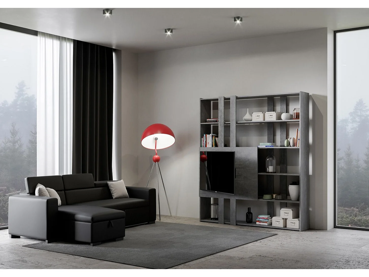 Bibliothèque avec support TV Kato H gris béton