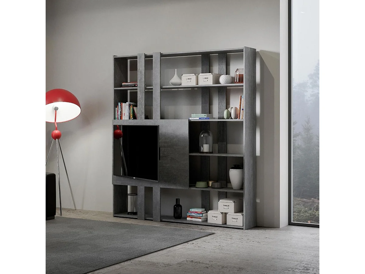 Bibliothèque avec support TV Kato H gris béton