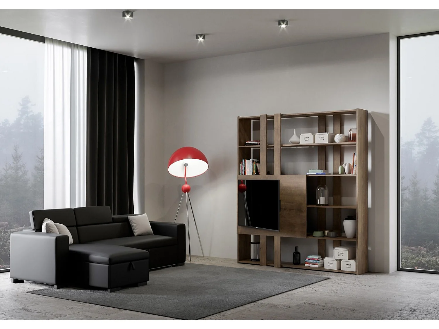 Bücherregal Kato H mit TV-Paneel Nussbaum