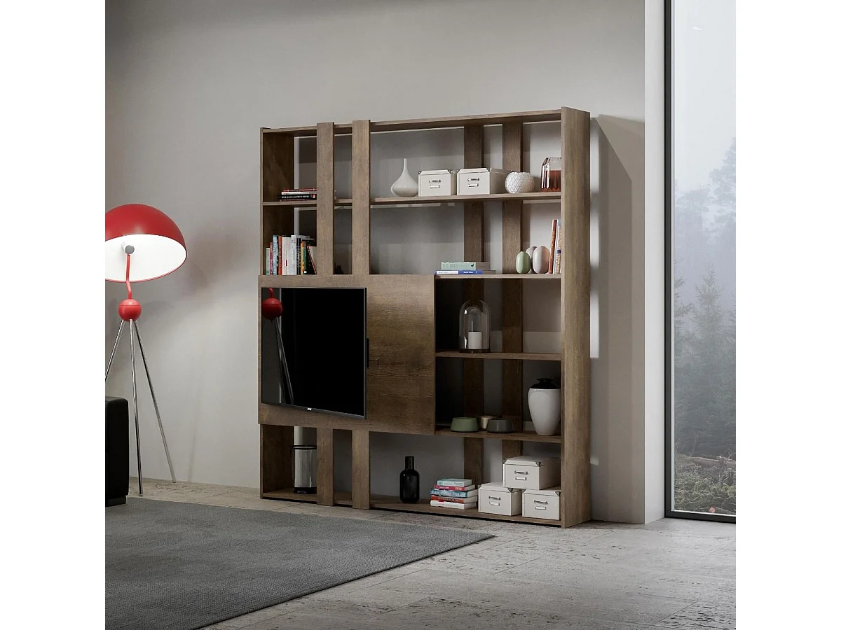 Bücherregal Kato H mit TV-Paneel Nussbaum