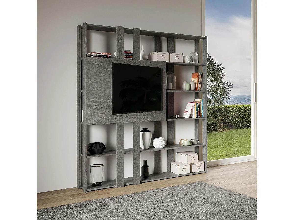 Estante aberta Kato N com painel de suporte de TV de concreto