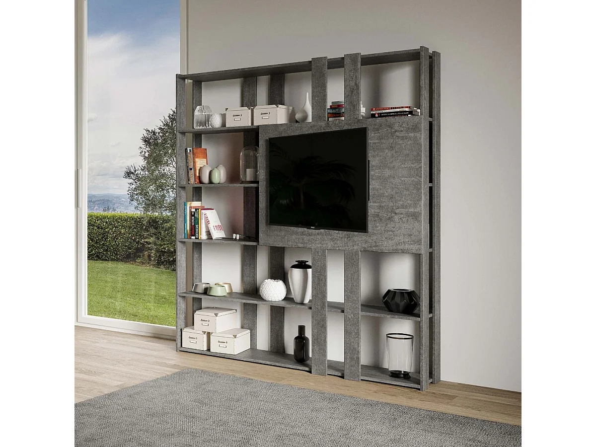 Bibliothèque avec support TV Kato N gris béton