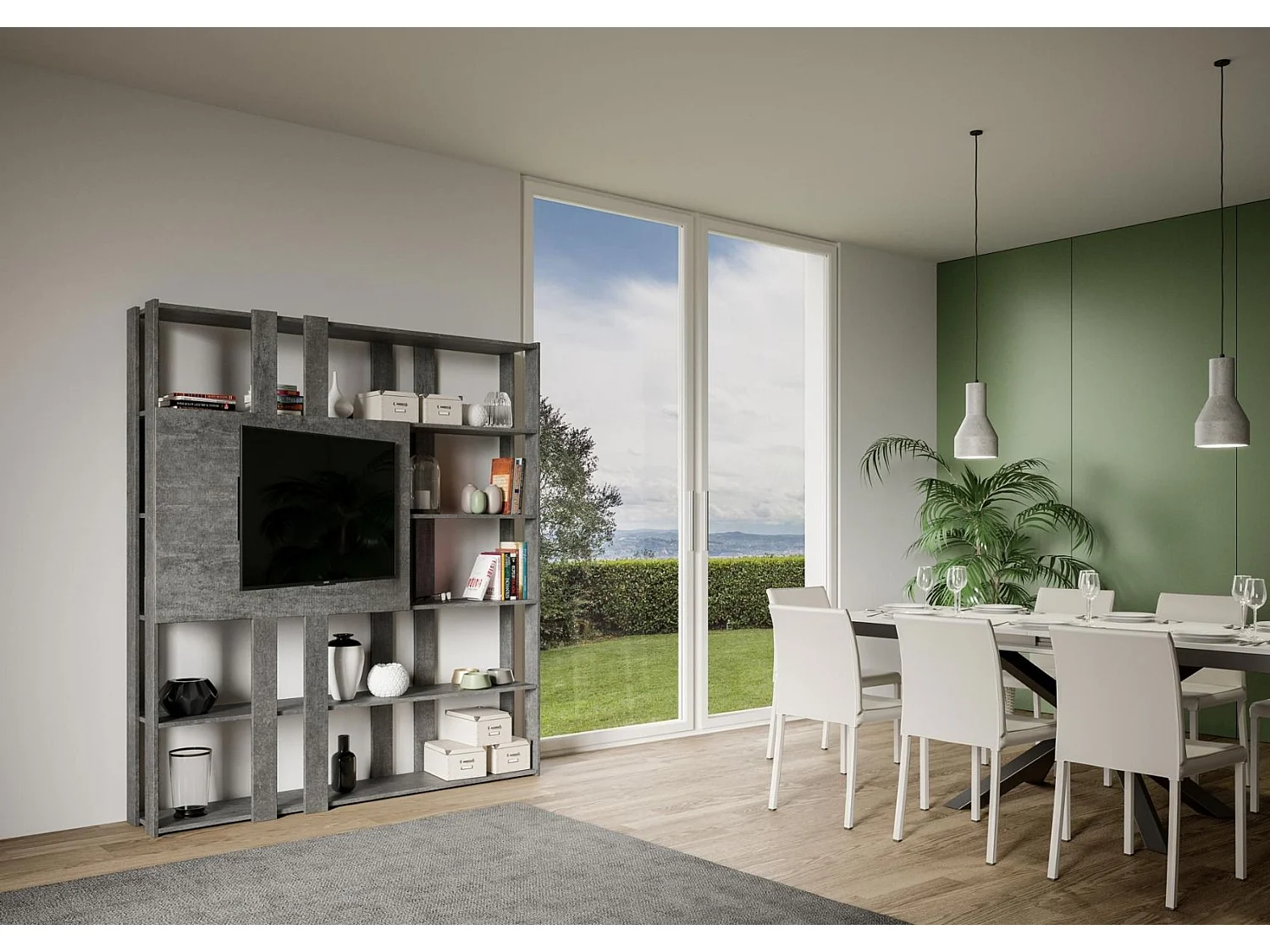 Bibliothèque avec support TV Kato N gris béton