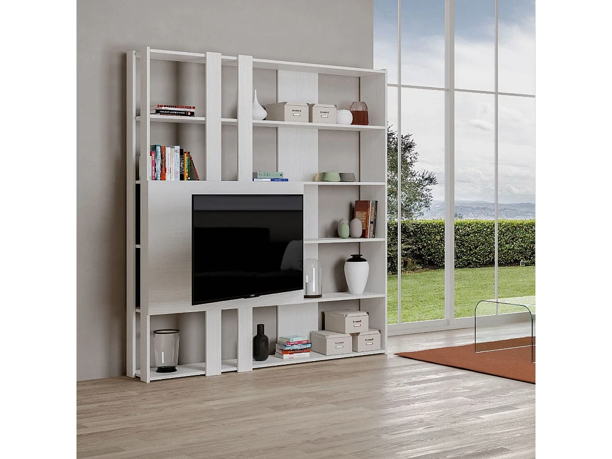Bibliothèque avec support TV Kato M frêne blanc