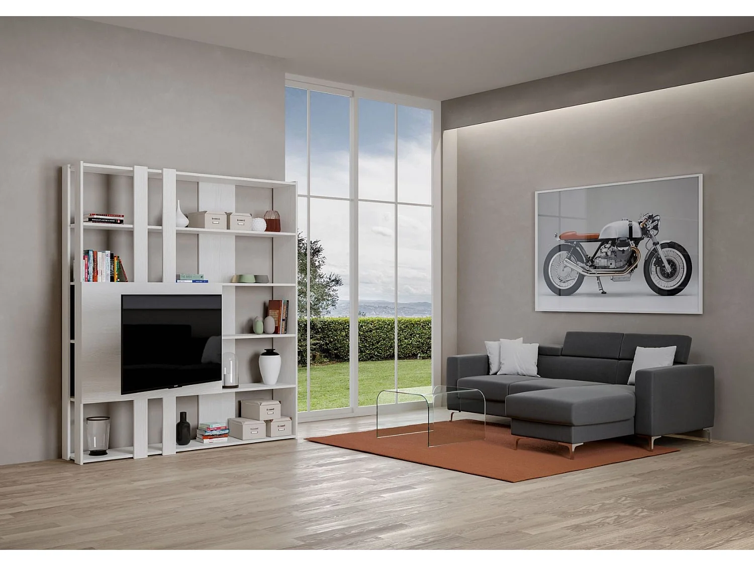 Bibliothèque avec support TV Kato M frêne blanc