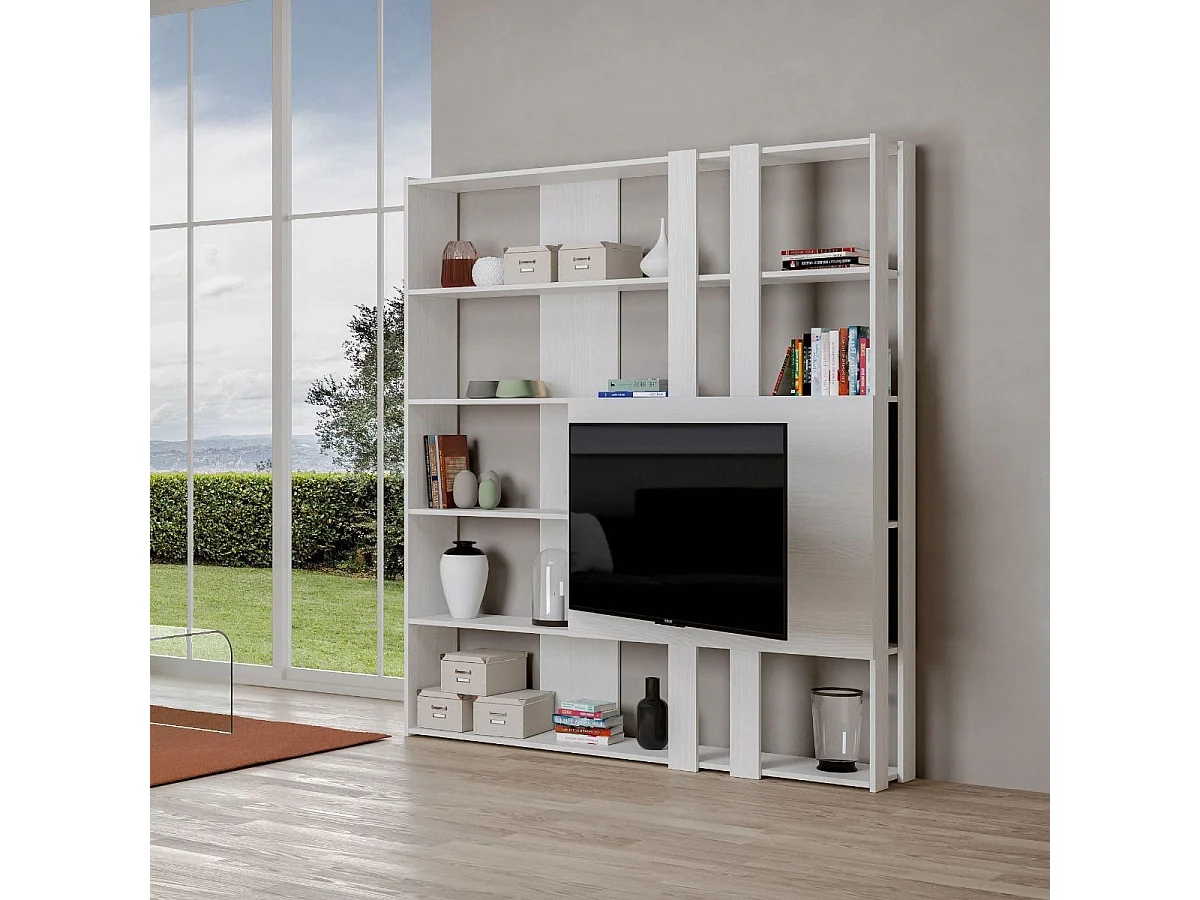 Kato M åben reol med TV-panel i hvid ask
