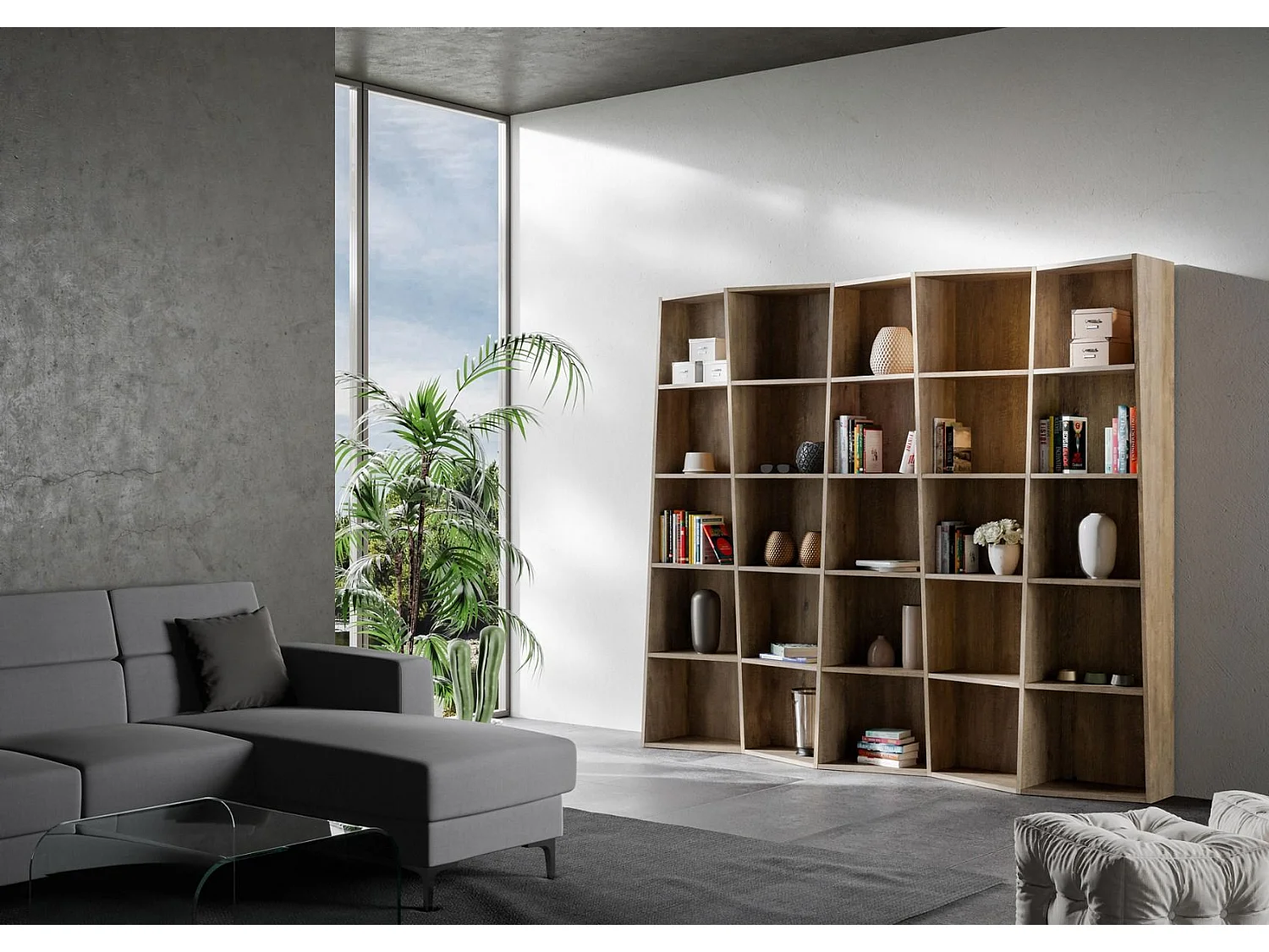 Moderne boekenkast Trek 5-modules Cement