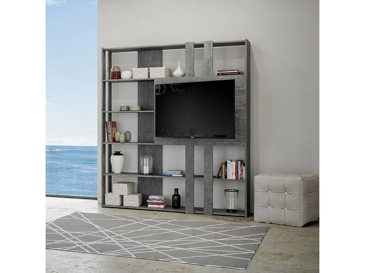 Bücherregal Kato L mit TV-Paneel Zement
