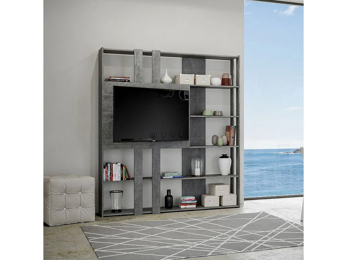 Bücherregal Kato L mit TV-Paneel Zement